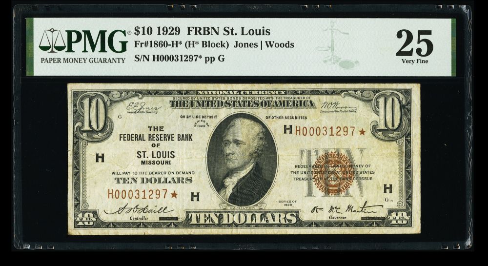 Fr.1860-H*, 1929 $10 St. Louis Star FRBN, Very Fine, PMG-25